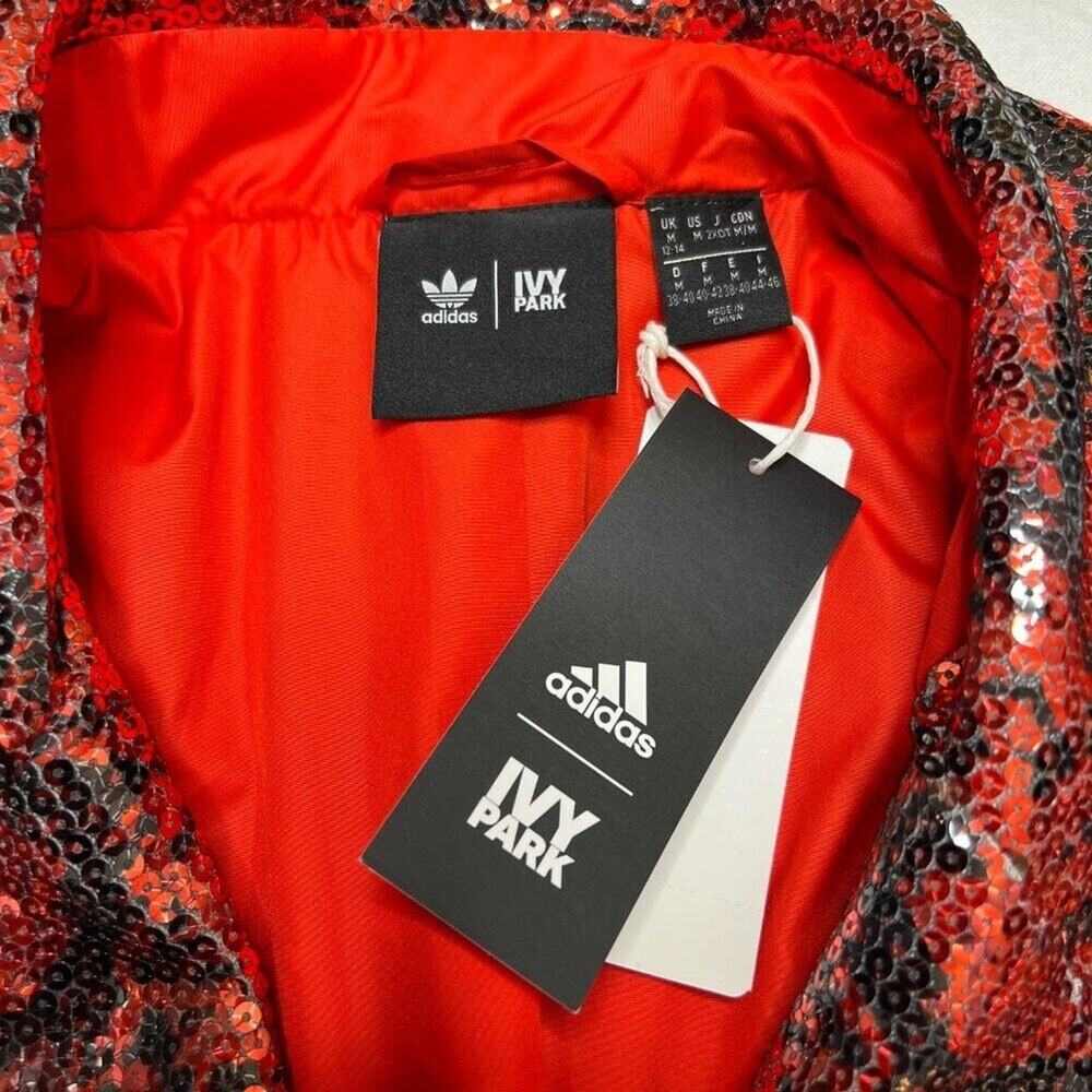 Adidas x Ivy Park Snake Print Sequin Duster Coat Red V Necl Womens M NWT Holiday - Picture 2 of 16